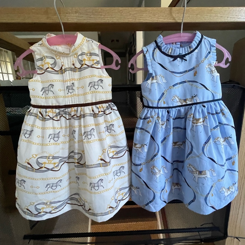 Janie and Jack White and Blue Horse Equestrian Dresses